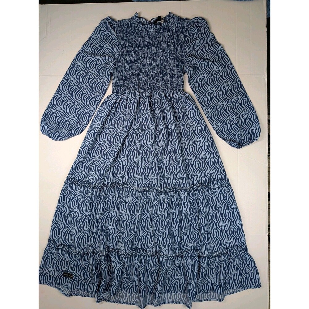 Simply Southern Lined Dress Womens Small Blue Long Sleeve Ruffles Midi